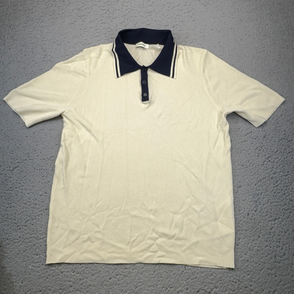 Sandro Paris Polo Shirt Mens Medium White Cream Navy Knit Contrast Collar France